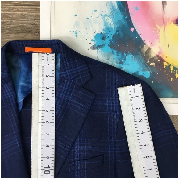 TALLIA Mens Blazer Sport Coat Two Button Casual‎ Jacket Size 38L Linen Blue Suit - Picture 12 of 13